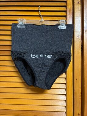 bebe Charcoal High-Waist Brief with White Logo